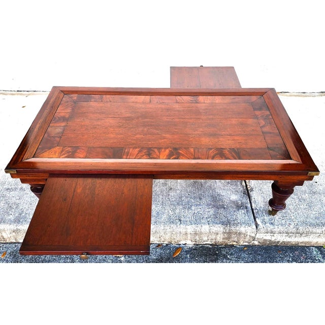 MCM Vintage Wood Inlay Extendable Coffee Table Rolling For Sale - Image 4 of 17