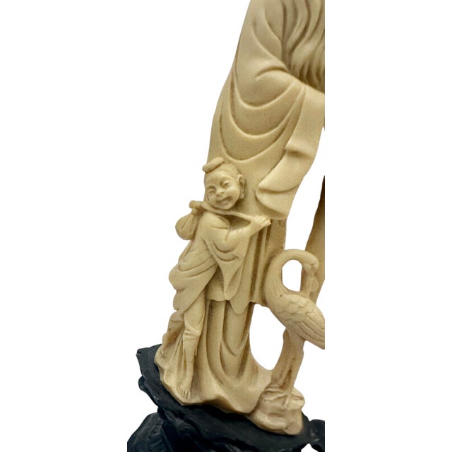Alabaster 1970s A Pair of Carved Ivory-Like Resin Oriental Figurines For Sale - Image 8 of 12