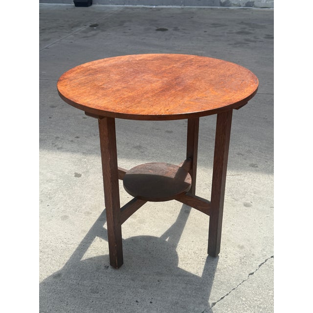 Brown L& Jg Stickley Round Mission Oak Center Table For Sale - Image 8 of 12