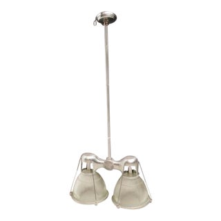 Restoration Hardware Industrial Style Nickel and Ribbed Glass Double Pendant For Sale