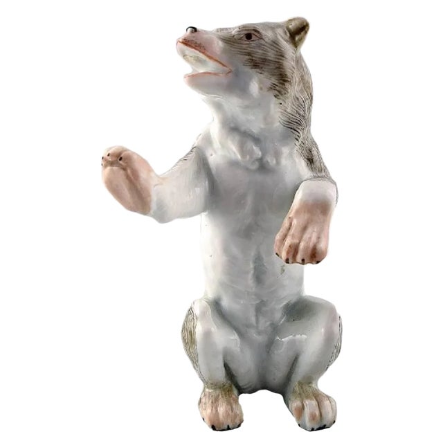 Antique Porcelain Figurine of Standing Bear in the Style of Meissen, Late 19th Century For Sale