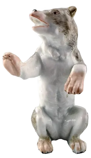 Antique Porcelain Figurine of Standing Bear in the Style of Meissen, Late 19th Century