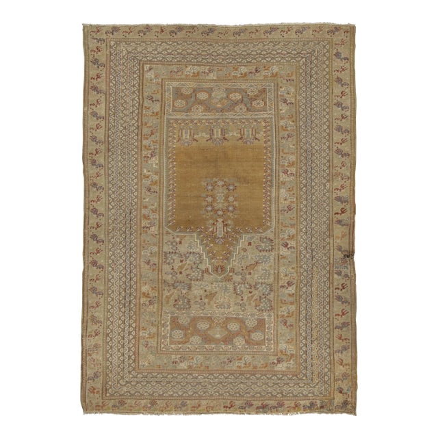 Vintage Turkish Anatolian Prayer Rug With Ivory & Gold Mihrab - Rug & Kilim For Sale
