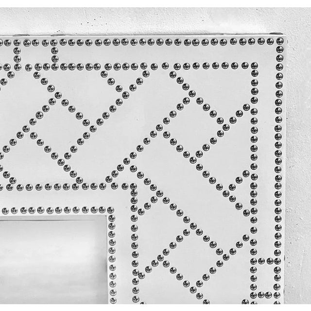 Global Views Vintage Faux Leather & Chrome Nailhead Mirror For Sale - Image 4 of 5