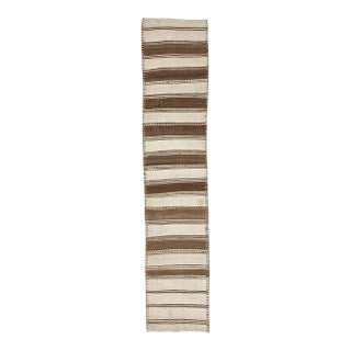 Vintage Cream & Brown Striped Kilim Runner For Sale