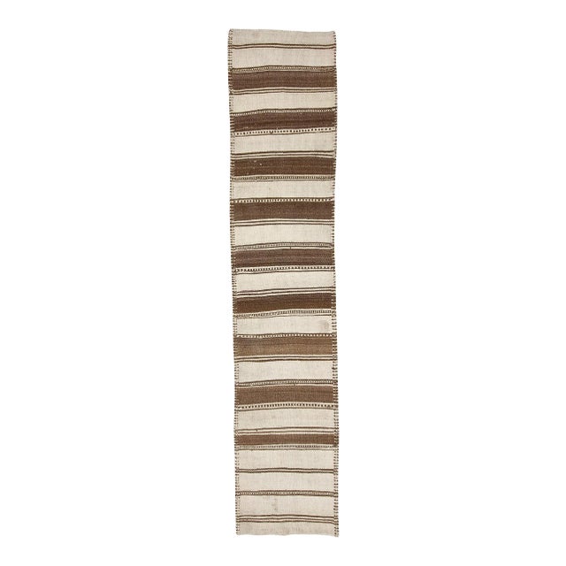 Vintage Cream & Brown Striped Kilim Runner For Sale