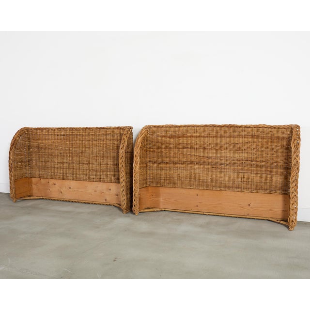 Late 20th Century Pair of Organic Modern Woven Rattan Wicker Wingback Headboards For Sale - Image 5 of 17