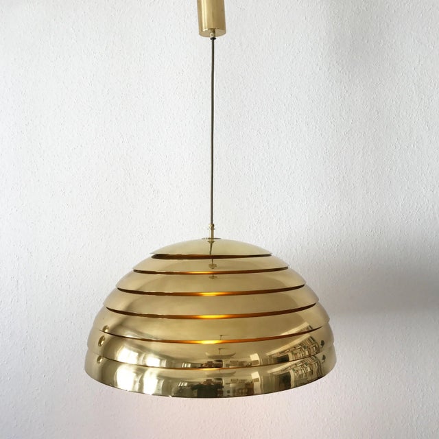 1960s Large Mid-Century Modern Brass Dome Pendant Lamp from Vereinigte Werkstätten Collection For Sale - Image 5 of 11