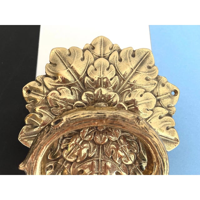 Art Nouveau Mid Century Brass Faux Bois Wreath Door Knocker For Sale - Image 3 of 18