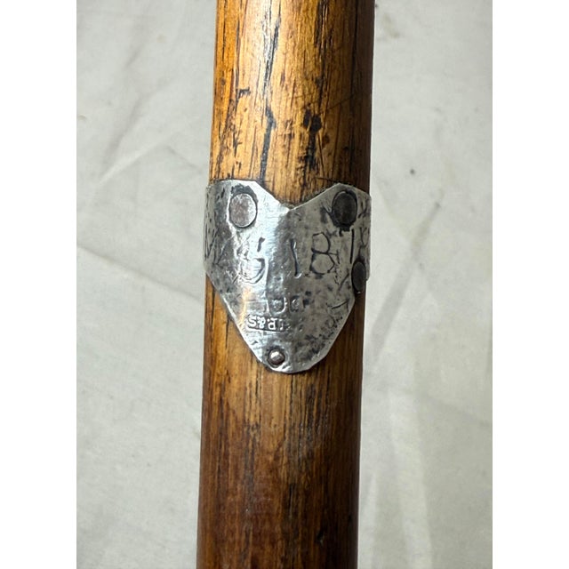 Brown Antique 1800's Hand Carved Nut Wood Sterling Silver Man Face Walking Stick Cane For Sale - Image 8 of 17