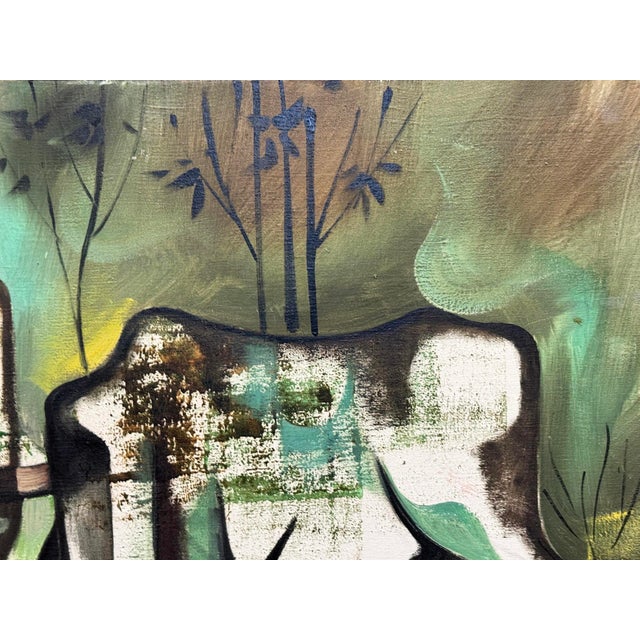 1970s Abstract Expressionist Oil Painting of 2 Steers on Canvas, Newly Framed For Sale - Image 4 of 10