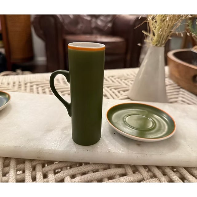 Rare Vintage Mid Century Tarkett Schmid Porcelain Espresso Cups & Saucers | Set of 4 For Sale - Image 4 of 8