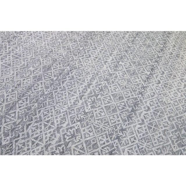 Textile Modern Transitional Gray and Ivory Handmade Allover Geometric Oversize Wool Rug For Sale - Image 7 of 10