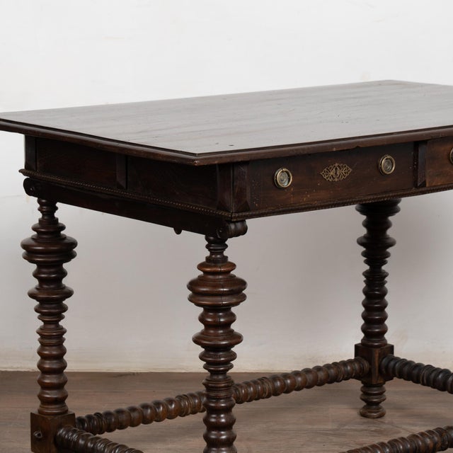 18th Century 18th Century Dark Oak Side Table With Two Drawers For Sale - Image 5 of 17