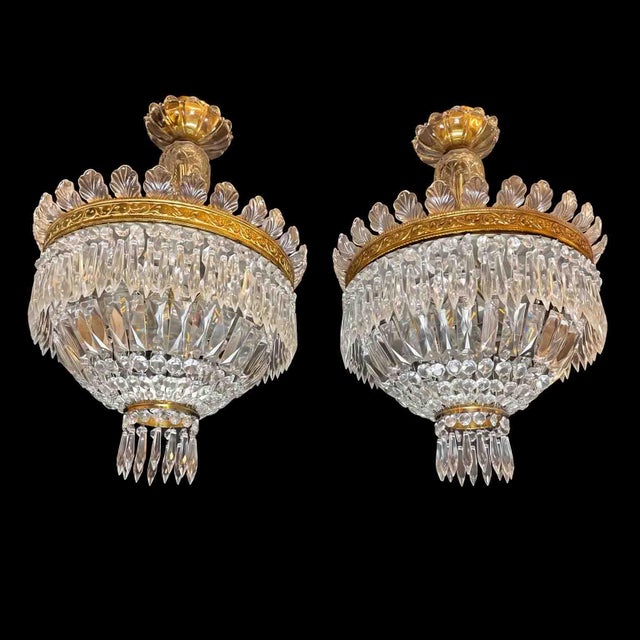 1950s Italian Circular Crystal and Bronze Ceiling Lights, 1960s, Set of 2 For Sale - Image 5 of 13