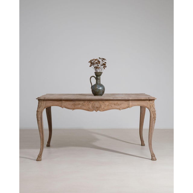 Wood Early 20th Century France Weathered Whitewash Carved Cerused Oak Console For Sale - Image 7 of 11
