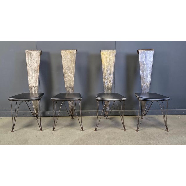 Hand Crafted Steel and Stone Dining Set with Glass, 1970s, Set of 5 For Sale - Image 9 of 18