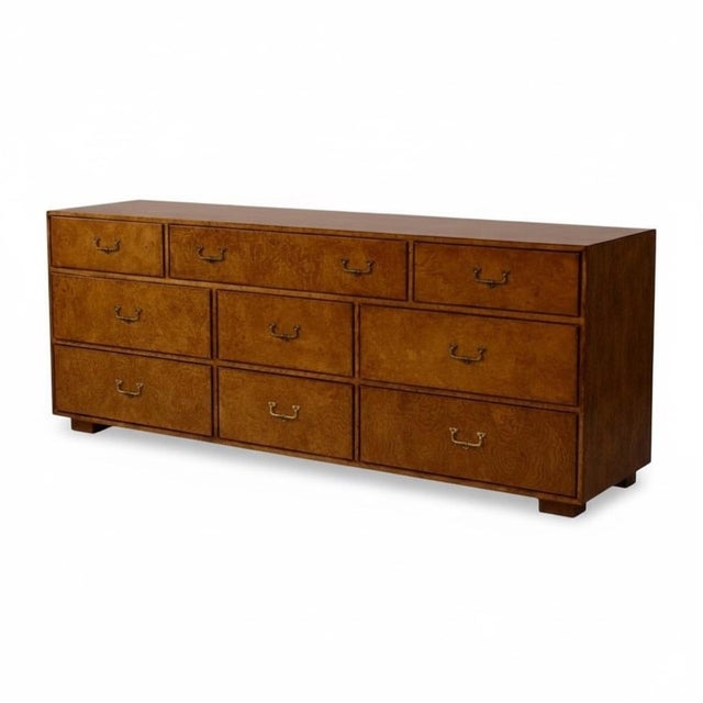 Wood 1970s John Widdicomb Burlwood Modern Campaign Style Credenza / Chest of Drawers For Sale - Image 7 of 7
