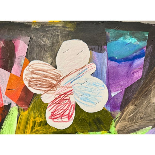 Jim Drain, Colorful Mixed Media Collage Painting Miami Artist Jim Drain Abstract Flowers For Sale - Image 9 of 15