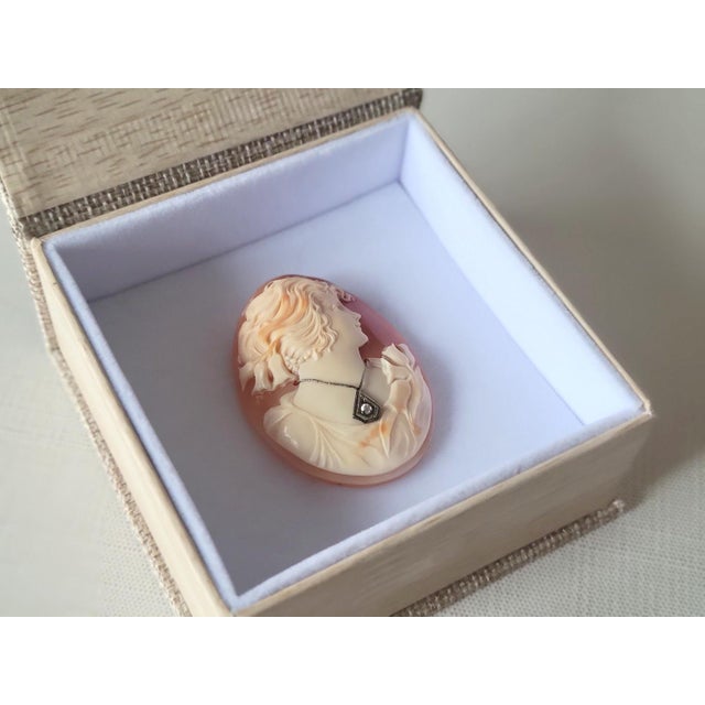 Vintage Italian Art Deco Shell Cameo With Diamond, Circa 1910-1930 For Sale - Image 9 of 10