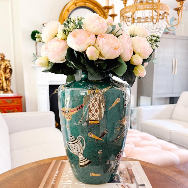 Vintage Golf Motifs Emerald Green Porcelain Vase For Sale - Image 10 of 10