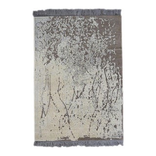 Nepalese Modern Wool & Silk 4X6 Grey, Brown & Ivory Handmade Area Rug #1143788 For Sale