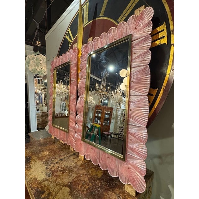 Pink Murano Glass Shell Mirrors For Sale - Image 4 of 4