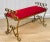 Vintage Hollywood Regency Scrolled Gold & Red Wrought Iron Vanity Window Bench For Sale - Image 4 of 12