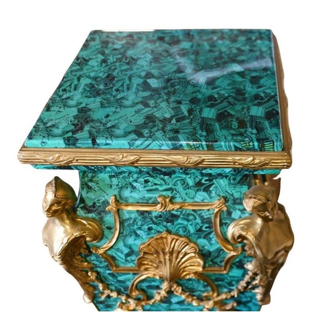 Louis XVI Revival Faux Malachite Pedestal Stands, Set of 2 For Sale - Image 5 of 7
