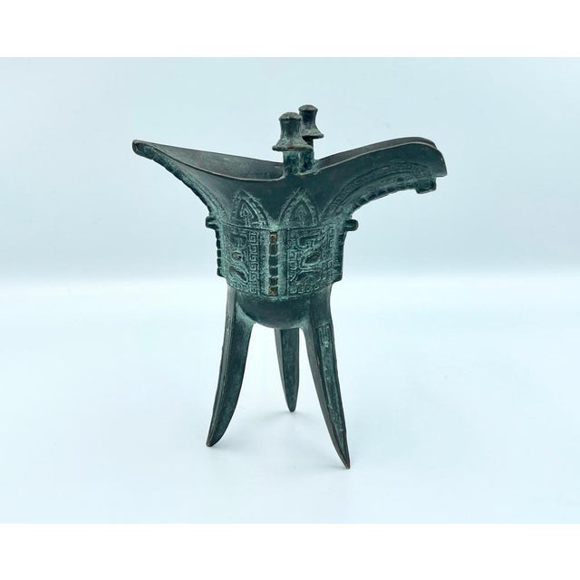 Antique Chinese Wine Cup Statue in Bronze For Sale - Image 3 of 11