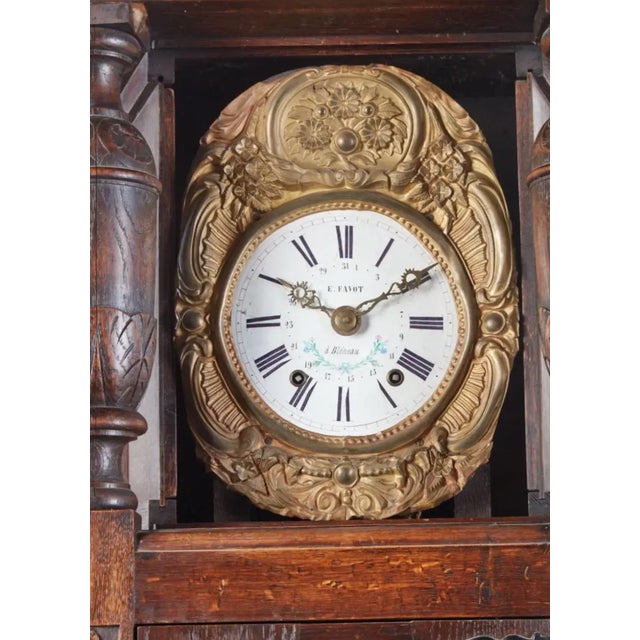Brown Antique Tudor Oak Linen Fold Long Case Clock by E. Favot of Bleneau For Sale - Image 8 of 8