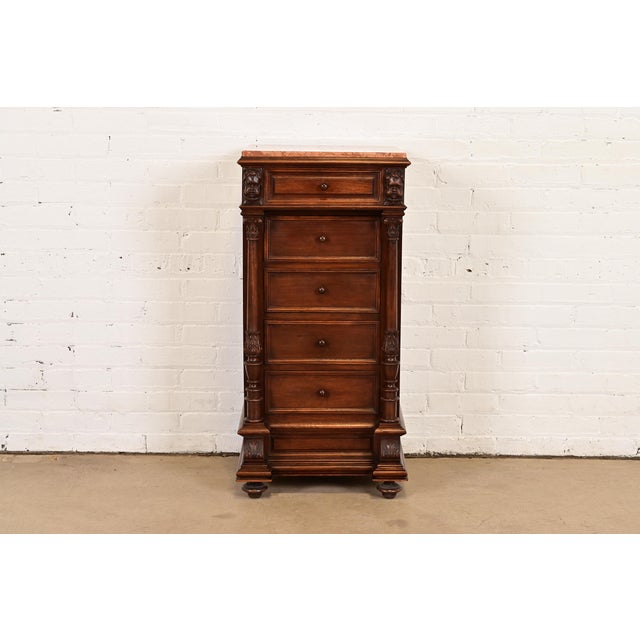 Antique Italian Renaissance Revival Carved Walnut and Marble Top Bedside Chest, Circa 1880s For Sale - Image 12 of 12