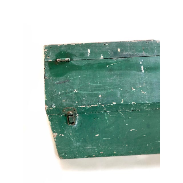 1960s Vintage Rustic Painted Green Wood Tool Box For Sale - Image 5 of 10