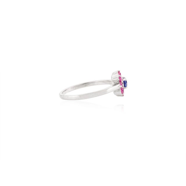 Not Yet Made - Made To Order Modern Flower Shape Ruby and Blue Sapphire Ring Size 7 For Sale - Image 5 of 7