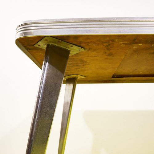 Wood Rectangular Blue Laminate Table with Metal Legs For Sale - Image 7 of 11