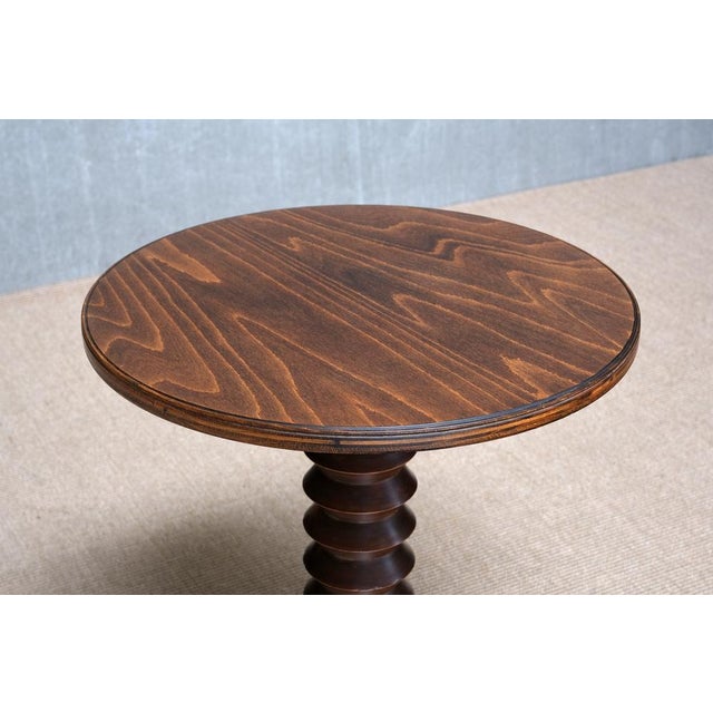Vintage French Round Side Table in Oak by Charles Dudouyt, 1940s For Sale - Image 9 of 12
