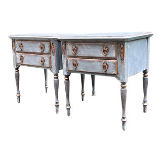 Vintage Ethan Allen Hand Painted Gustavian Style Nightstands - a Pair For Sale