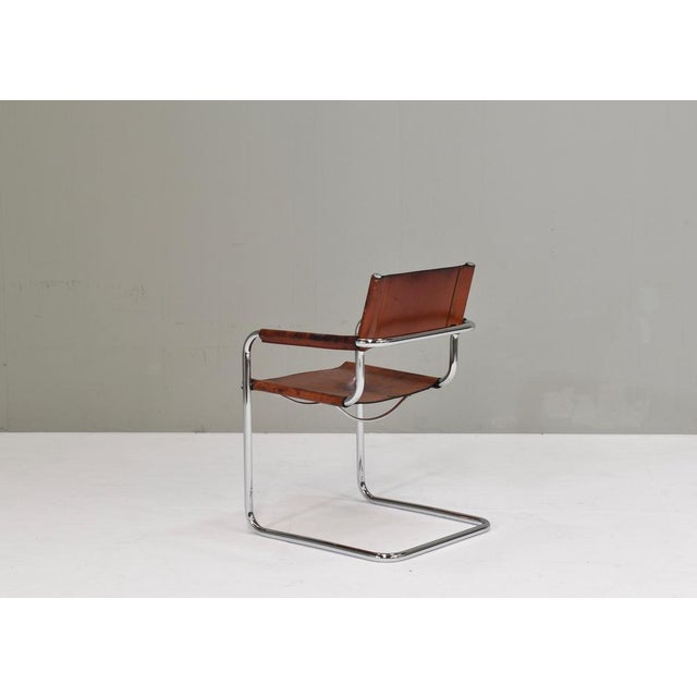 S34 Dining Armchair in Cognac Saddle Leather by Mart Stam for Fasem, 1970s For Sale - Image 9 of 18