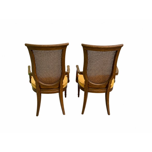 1960s Pair of Vintage French Regency Cane Back Armchairs With Original Harvest Gold Upholstery For Sale - Image 5 of 7