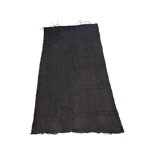 Wood Vintage African Cotton Solid Black Mud Cloth Textile Mali 60" by 42" For Sale - Image 7 of 8