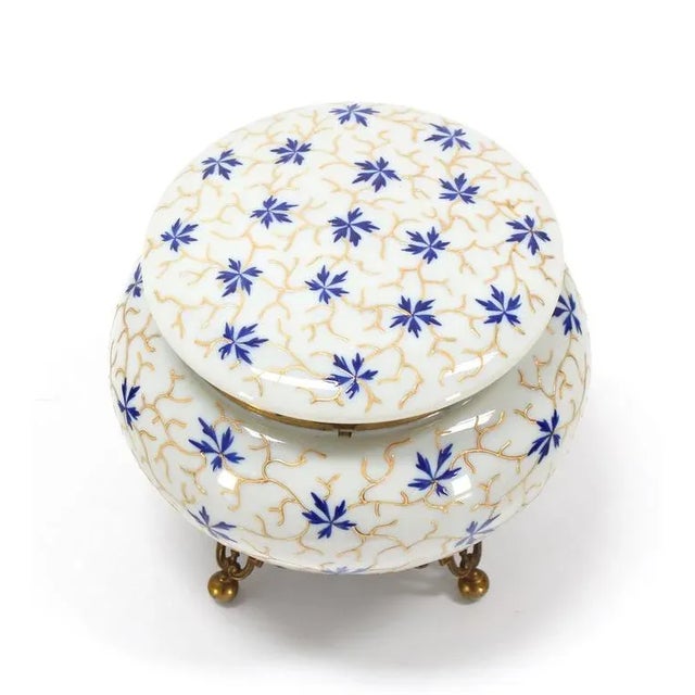 Vintage Mid Century Enameled Painted Floral Pattern Art Glass Round Dresser Box For Sale - Image 4 of 9