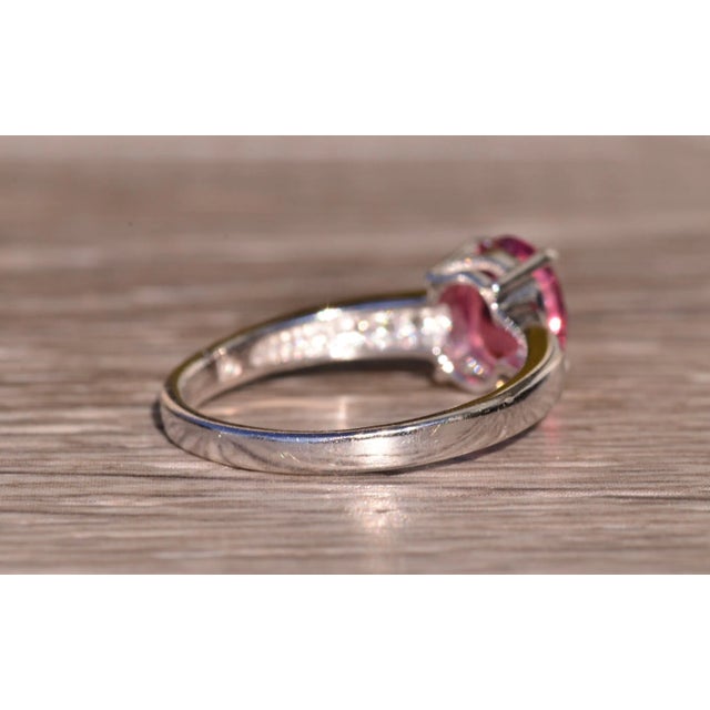 The Santee: Lovely Pink Tourmaline Ring with Diamond Side Stones For Sale In Philadelphia - Image 6 of 10