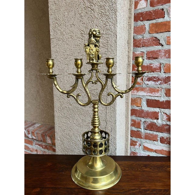 Antique French Brass Candelabra Baroque Revival Lion Sculptural Large C1890 For Sale - Image 15 of 18