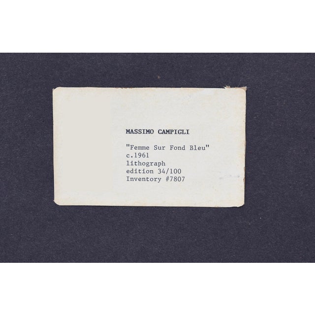 Vintage Italian Massimo Campigli Stone Lithograph Titled Femme Sur Fond Bleu For Sale - Image 12 of 12