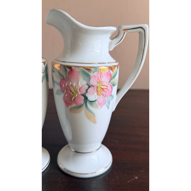Japanese Antique, Early 20th Century Noritake Japan Azalea Porcelain Sugar Shaker and Milk Jug Set For Sale - Image 3 of 9