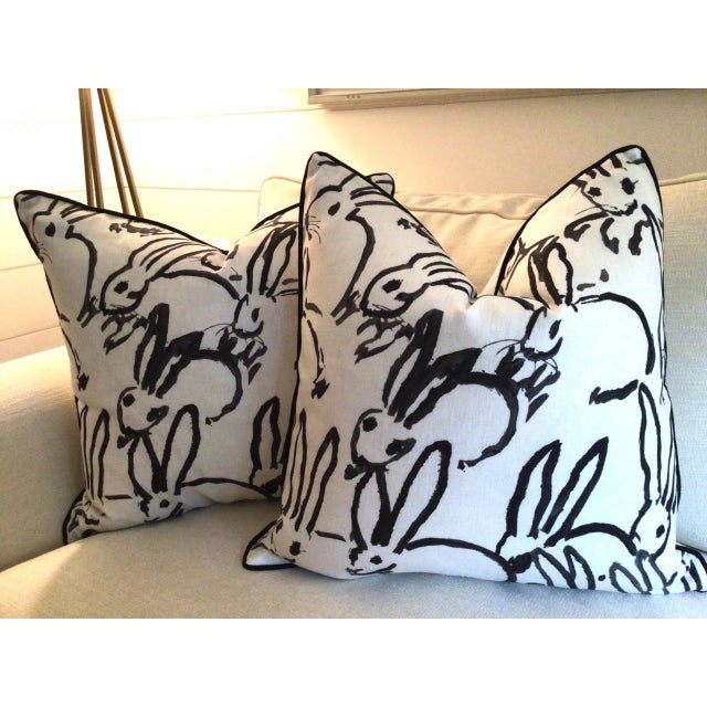 Hunt Slonem "Bunny Hutch" in Black & White 18" Pillows - A Pair For Sale - Image 4 of 5
