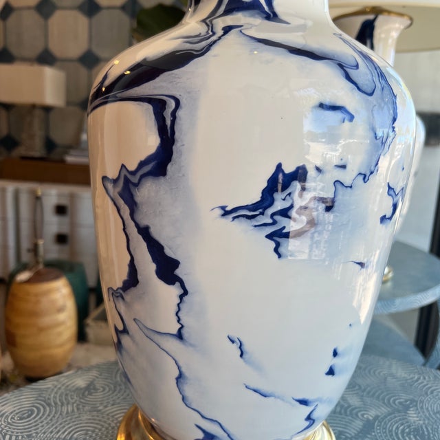 Christopher Spitzmiller, Inc Pair of Christopher Spitzmiller Blue Marble Table Lamps For Sale - Image 4 of 12