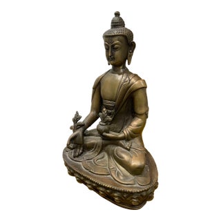 Late 19th Century Patinated Bronze Lotus Blossom Buddha For Sale