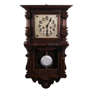 Vintage Oak Wall Clock with Carved Details, 1920s For Sale