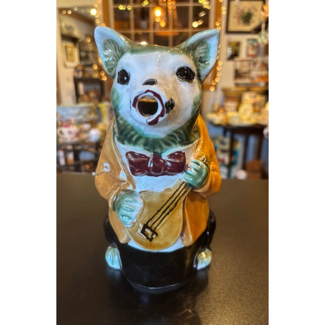 Antique French Majolica Fox Playing a Mandolin Pitcher For Sale In Philadelphia - Image 6 of 6
